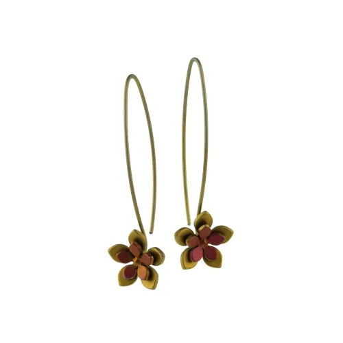 Double Five Brown Petal Flower Drop Earrings